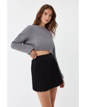 Enganliegender Crewneck-Cropped-Pullover