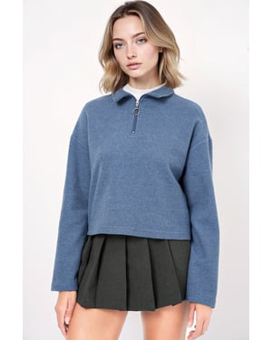Lockerer Fit Crop-Pullover mit Reißverschlusskragen