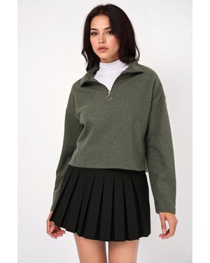 Entspannt geschnittenes Crop-Sweatshirt mit Reißverschlusskragen