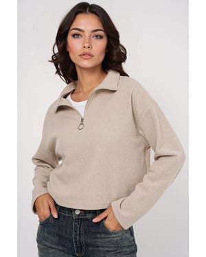 Lockerer Fit Crop-Pullover mit Reißverschlusskragen