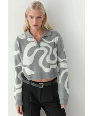 Polo-Kragen Jacquard Strickpullover