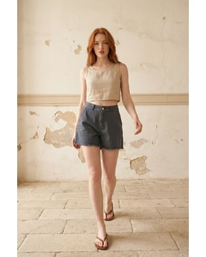 Hochgeschnittene Weite Denim-Shorts