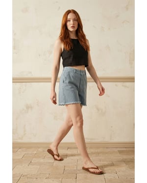 MyFashion Hoch taillierte, weite Denim-Shorts - Hellblau