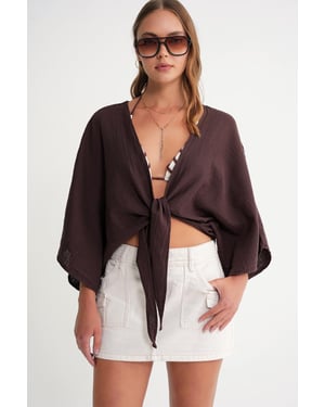 Strukturierte V-Ausschnitt Bolero Bluse