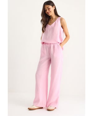 V-Ausschnitt Baumwollbluse-Hosen Zweiteiliges Set