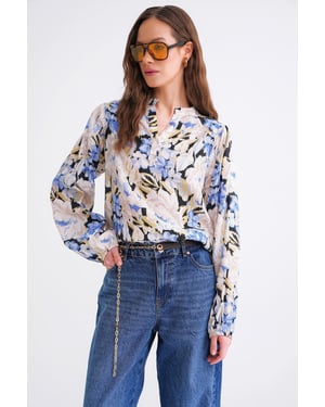 Bluse mit floralem Druck und langen Ärmeln im Mandarin-Kragen-Stil