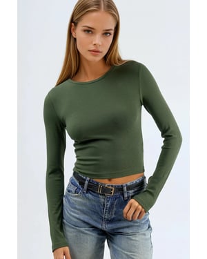 Langarm-Bluse mit Rundhalsausschnitt