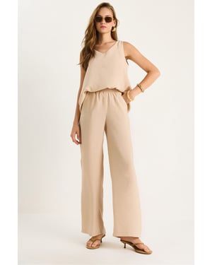V-Ausschnitt Baumwollbluse-Hosen Zweiteiliges Set