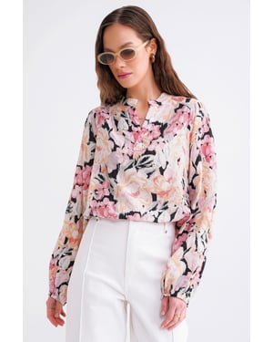 Bluse mit floralem Druck und langen Ärmeln im Mandarin-Kragen-Stil