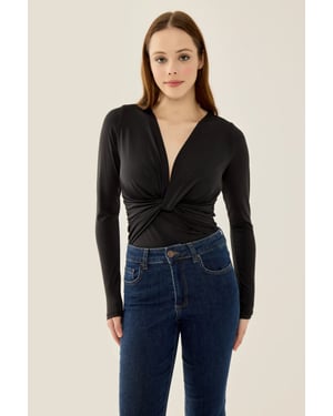 V-Ausschnitt Langarm Slim Fit Bodysuit