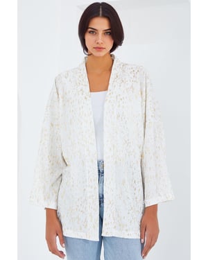Bedruckter Pompom-Besatz Schal-Kragen Kimono