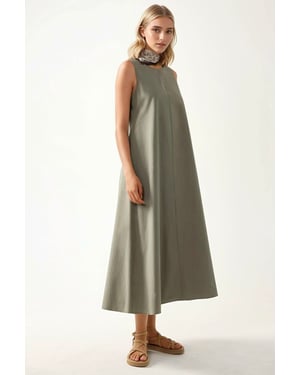 Mixray Kollektion Ärmelloses A-Linien Maxikleid mit Rundhalsausschnitt