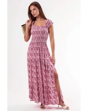 Maxikleid mit Paisley-Print und quadratischem Kragen