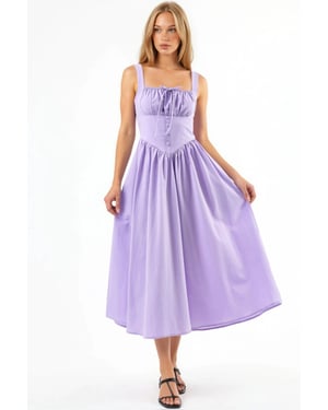 Midi-Kleid mit quadratischem Kragen und Knopfdetails