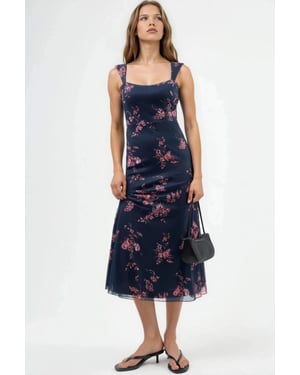 Blumiges Midikleid mit Herzkragen