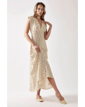 Blumiges V-Ausschnitt Midikleid