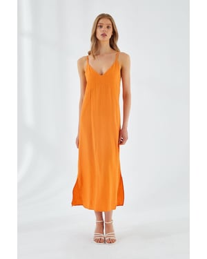 V-Ausschnitt Schlitz-Midikleid