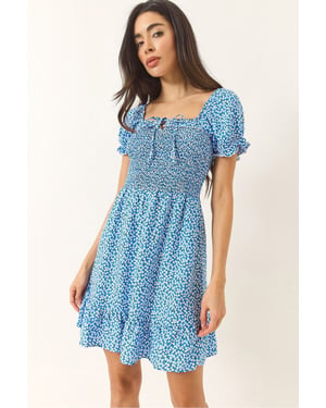 Mini-Blumen-Rüscheneckkragenkleid