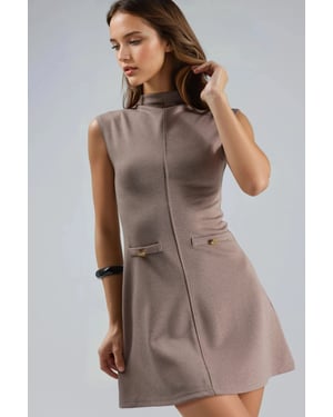 Mini-Kleid mit Stehkragen und Taschen-Details