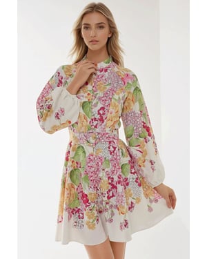 Bedrucktes Minikleid mit Gürtel