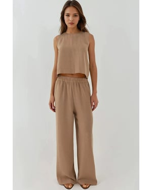 Leinengefühl Bluse & Elastischer Taillenbund Hosen Zweiteiliges Set