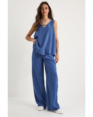 V-Ausschnitt Baumwollbluse-Hosen Zweiteiliges Set
