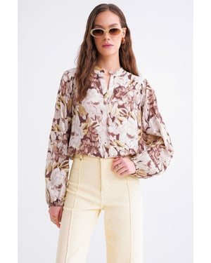 Bluse mit floralem Druck und langen Ärmeln im Mandarin-Kragen-Stil