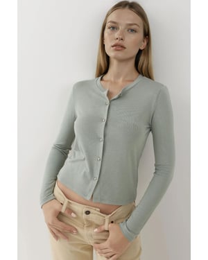 Knopfkragen Langarmshirt