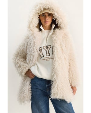 Oversize Kapuzenjacke aus Kunstpelz
