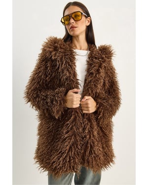 Übergroße Kapuzenjacke aus Kunstfell