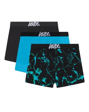 3er Pack Jungen Boxershorts Schwarz, Türkis & Pool-Print Weiche Atmungsaktive Unterwäsche