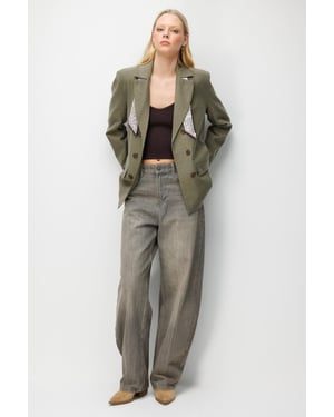 Leinen Blazerjacke mit Schaldetail