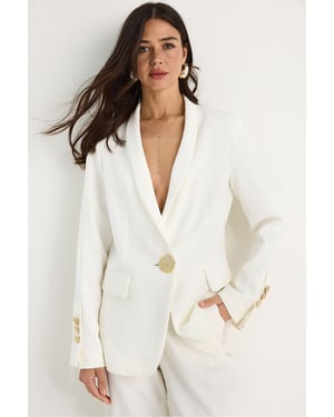 Langer Blazer mit Schalkragen aus Kunstleder