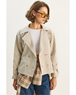 Doppelreihiger, lässiger Crop-Trenchcoat