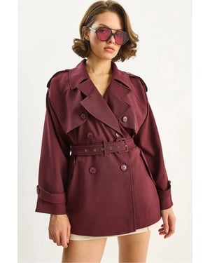 Baumwollmischung Midi-Trenchcoat mit Knopfverschluss