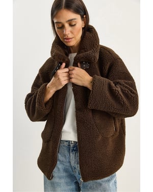 Übergroße Plüschstrick-Pufferjacke mit Reißverschluss