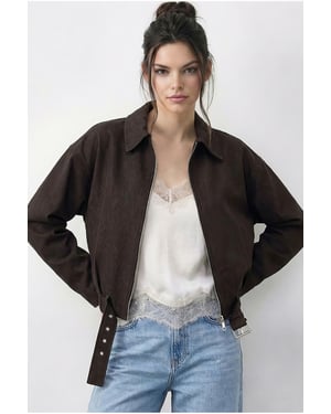 Übergroße Denim-Bomberjacke mit Gürtel