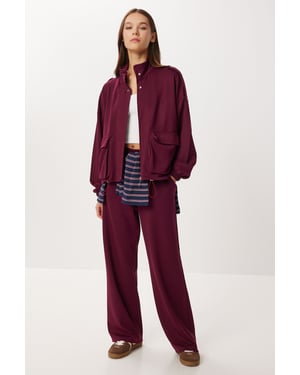 Taschen-Detail-Jacke & Weitbeinige Hose Zweiteiliges Set