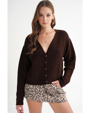 Strukturierter V-Ausschnitt Knopf-Cardigan