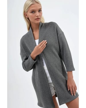 Langgestreifter Strick-Cardigan mit offenem Kragen