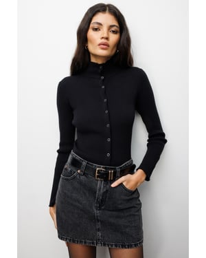 Slim Fit Halb-Rollkragen-Cardigan mit Knopfverschluss