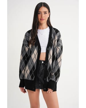 Übergrößen Argyle V-Ausschnitt Knopfpullover