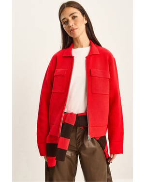 Rippstrick-Cardigan mit Reißverschluss und Taschen