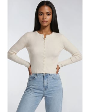 Knopfverschluss Slim Fit Rippstrick-Cardigan
