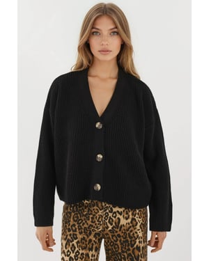 V-Ausschnitt Geknöpfter Oversized Cardigan