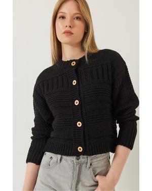 Knopf-Cardigan mit Rundhalsausschnitt