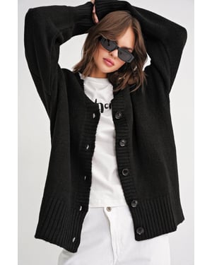Knopf-Front V-Ausschnitt Rippstrick-Cardigan