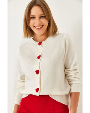 Herz-knöpfte Strickjacke