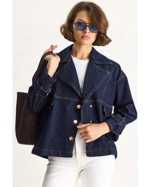 Denim-Hemdkragen Knopfjacke