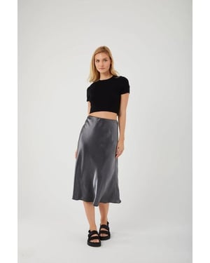 Satin-Midi-Rock mit elastischem Bund